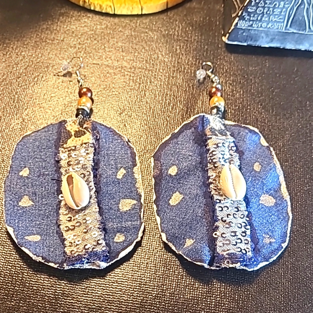 5 inches denim fabric earrings